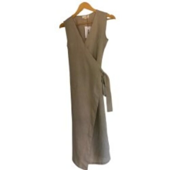 NWT LUXMII The Safari Linen Wrap Dress in Oatmeal Beige XSmall - Picture 2 of 5
